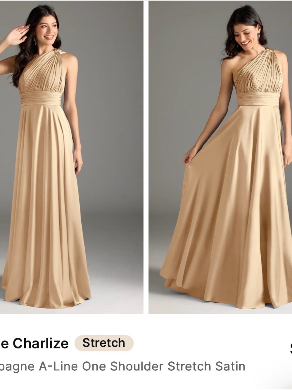 Azazie Champagne One-Shoulder A-Line Gown